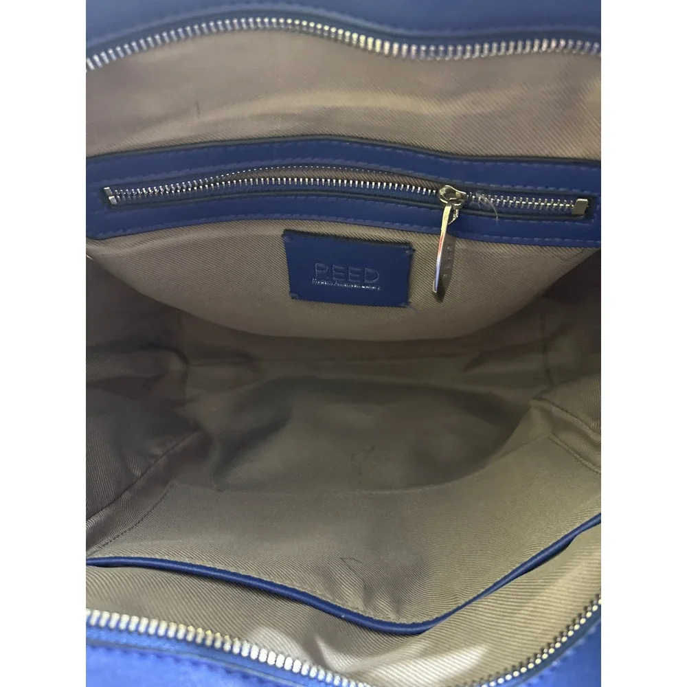Reed Krakoff Blue‎ Faux Leather Satchel Handbag Silver Hardware Top Zip Tote